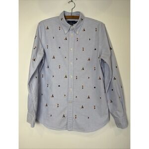 Ralph Lauren Men Sz L Button Down Cotton Linen Long Sleeve Shirt Blue Yacht Sail